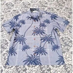 Aloha Caribbean Shirt Men's L Short Sleeve Button Up Geometric Print Palm Trees